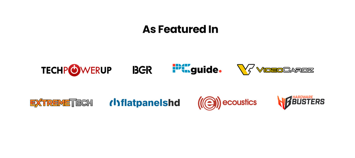 Featured coverage from TechPowerUp, BGR, PC Guide, VideoCardz, ExtremeTech, FlatpanelsHD, eCoustics, and Hardware Busters.