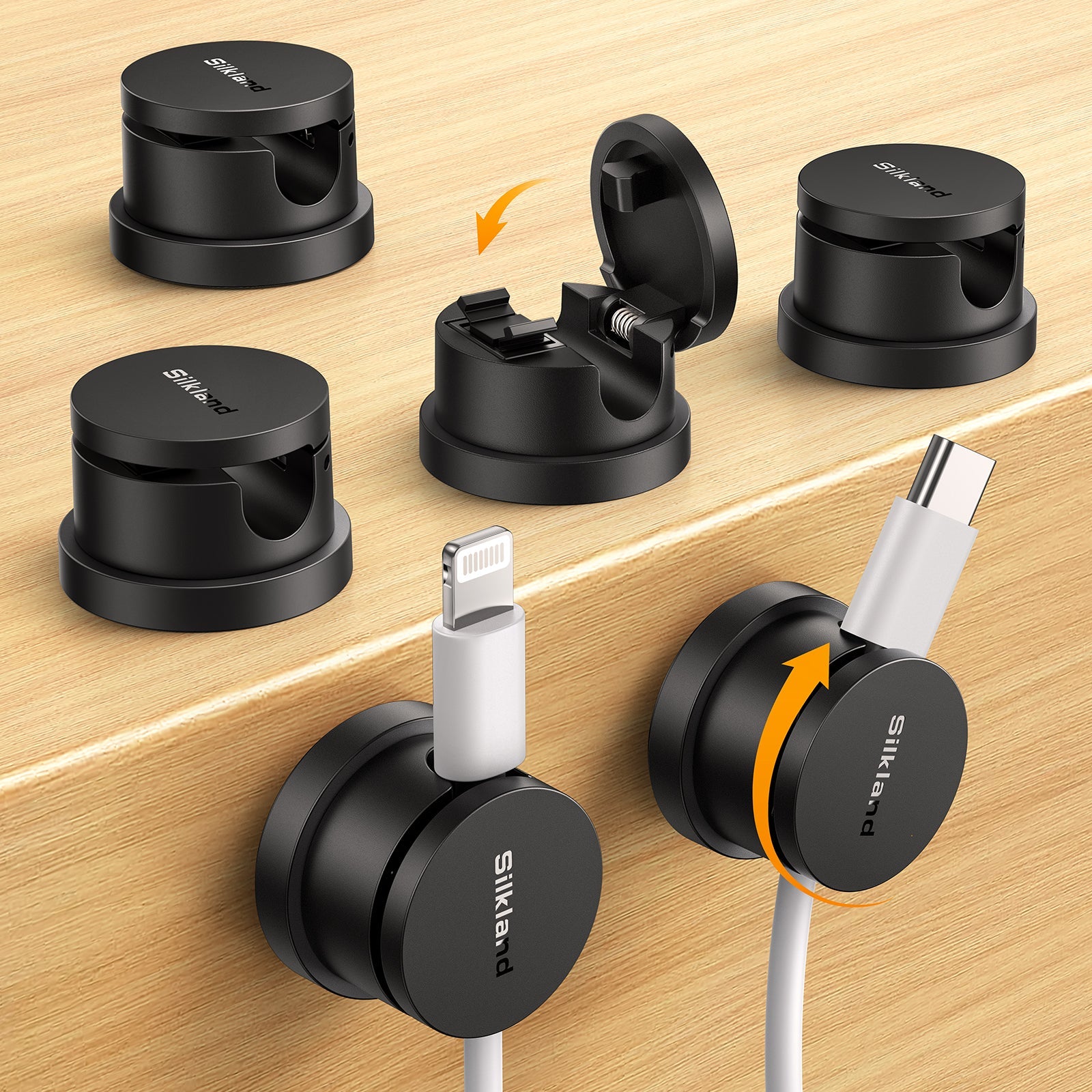 Silkland Snap-Lock Cable Clips, 360° Rotatable Cable Holder