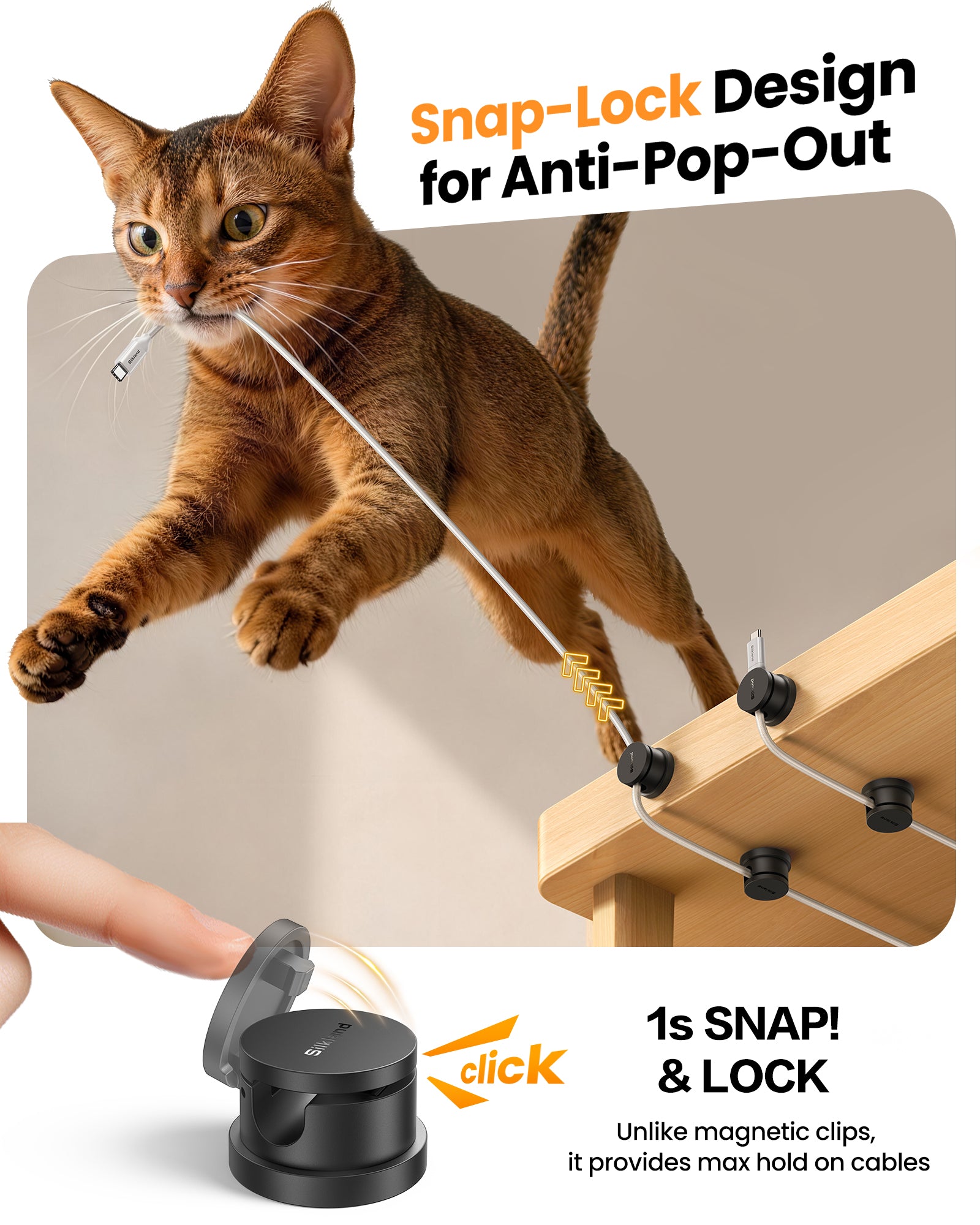 Snap-Lock Cable Clips with 360° Rotatable Holder