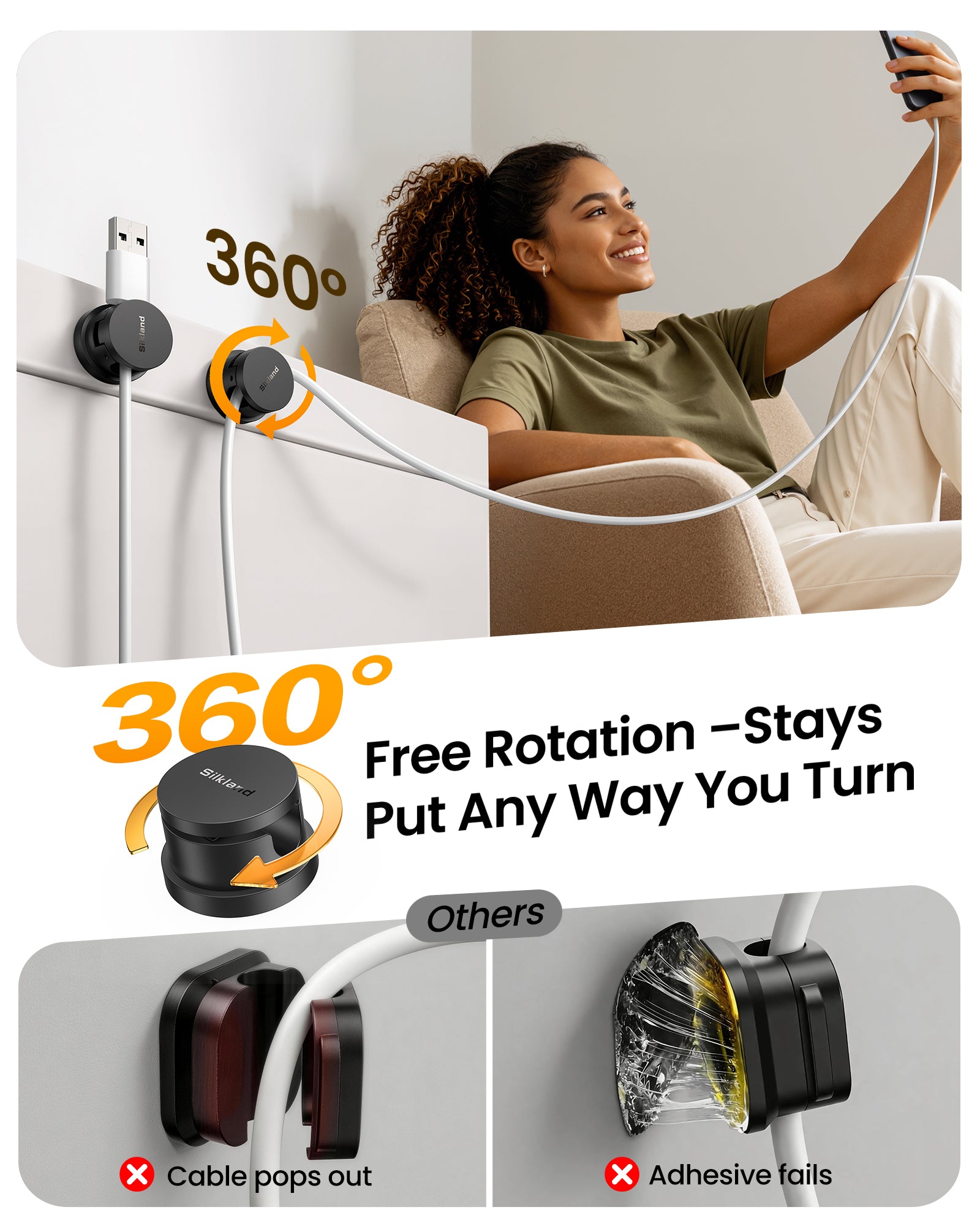Snap-Lock Cable Clips with 360° Rotatable Holder