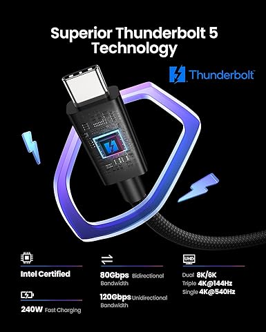 Thunderbolt 5 Cable 80 Gbps [Intel Certified, Prime Braided]