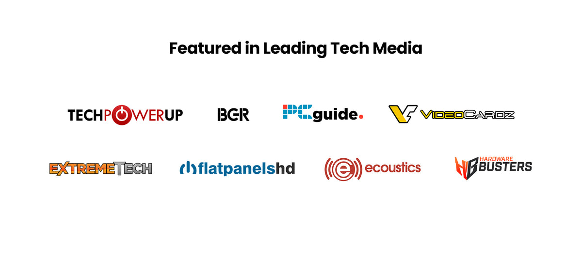 Featured coverage from TechPowerUp, BGR, PC Guide, VideoCardz, ExtremeTech, FlatpanelsHD, eCoustics, and Hardware Busters.