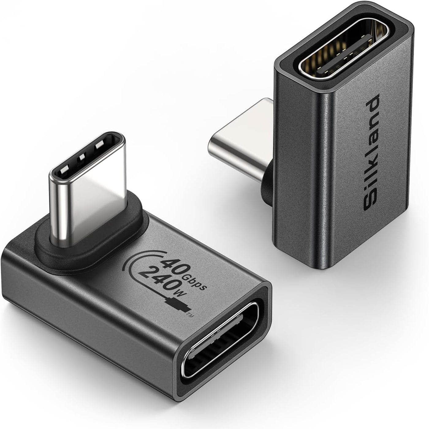Silkland USB C 90 Degree Right Angle Adapter [2 Pack, 240W 40Gbps] 