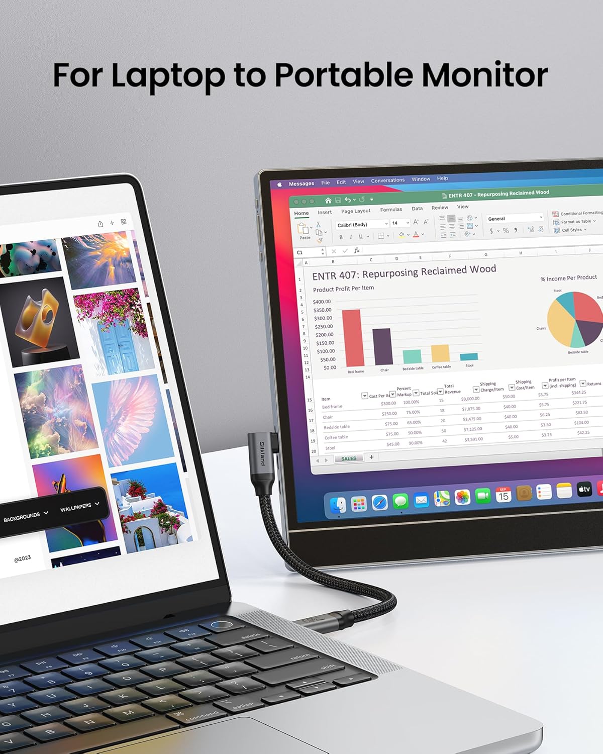 Silkland USB C Right Angle  Cable  - for laptop to portable monitor