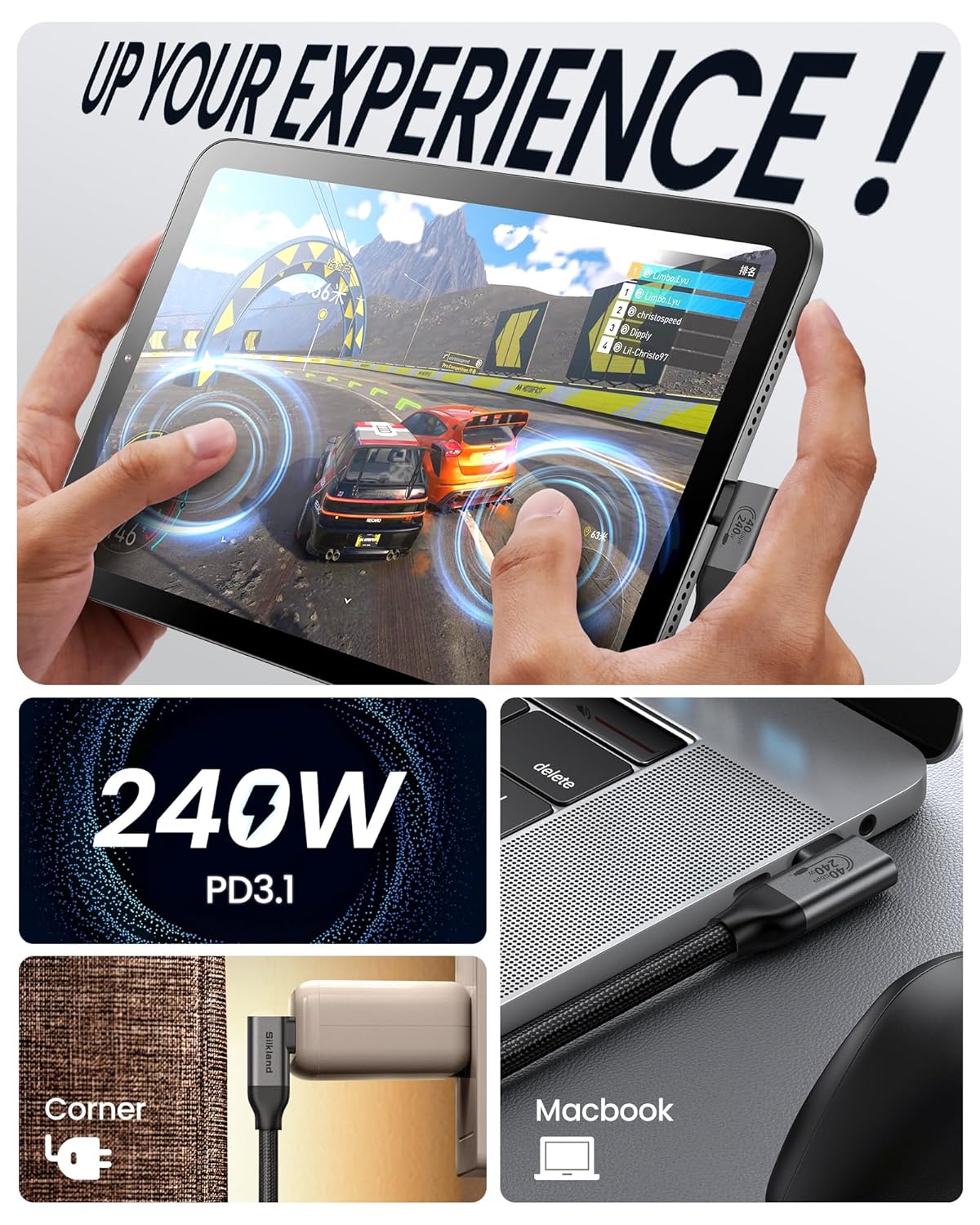 Right Angle USB4 Cable for Thunderbolt 4 – 40Gbps, 240W